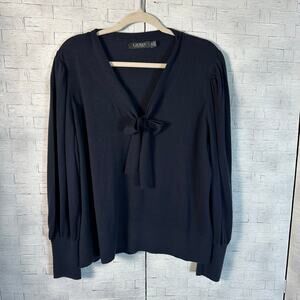 Lauren Ralph Lauren sweater blouse neck tie balloon sleeve romantic plus size